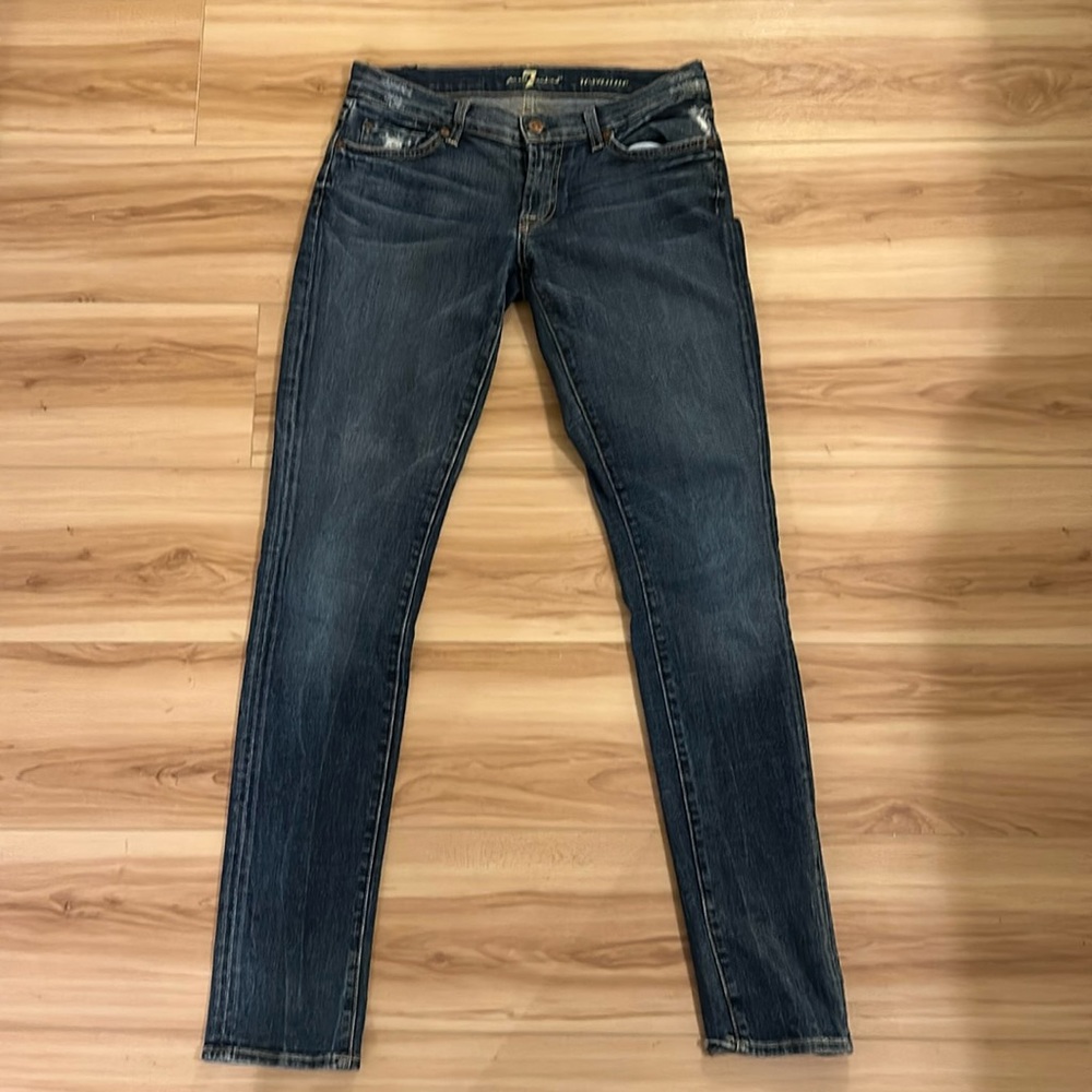 7 for all mankind dark wash low rise skinny jeans